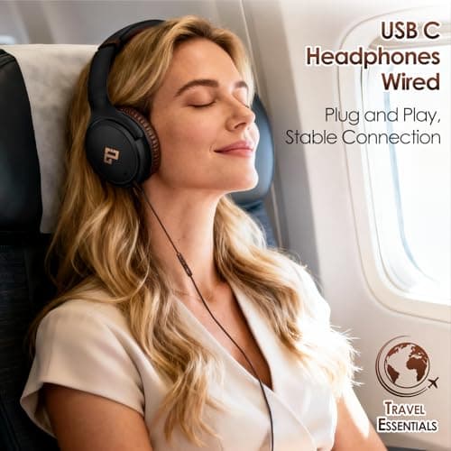 INFURTURE USB C Headphones Wired Brown Over-Ear Headphone with Microphone — view 6