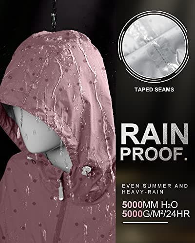 33,000ft Women's Rain Jacket Lightweight Hooded Long Rain Coat Waterproof Jacket Ladies Packable Functional Jacket Windbreaker Breathable Active Outdoor Coats Dotted Pink 3XL/20-22 — view 4