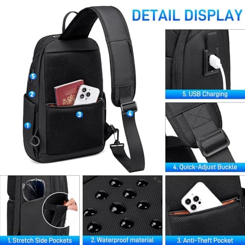 FENRUIEN Sling Chest Bag Holiday Essentials Cross Body Shoulder Bag for Men — view 4