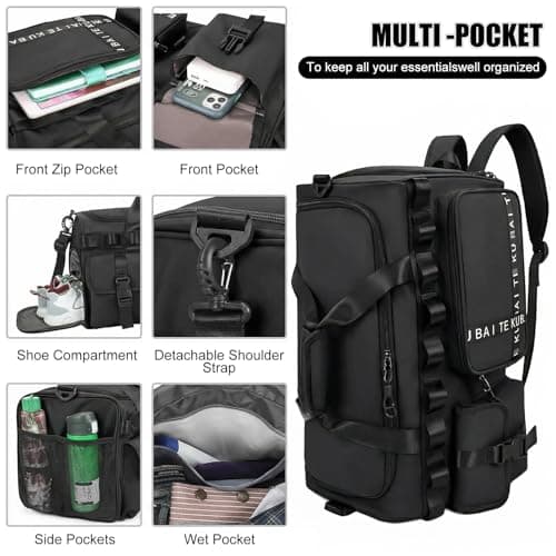 Sports Gym Bag for Women Men, 65L Travel Duffel Bag Overnight Weekend Bags — view 2
