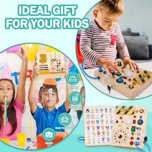 Montessori Busy Board for toddlers for 1 year old Activity Board Wooden Toy With 10 Switches and 23 LED Lights Sensory Board Motor Skills Toy for Babies and Children from 2 3 4 years Boys and Girls — view 6
