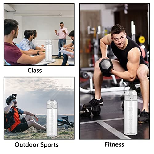 Lizbin Water Bottle Sports Water Bottle, Reusable Clear Water Bottle, Plastic Water Bottles with Carrying Strap, Leak-Proof Flip Top Drink Bottles for Travel Gym (26oz, White) — view 6