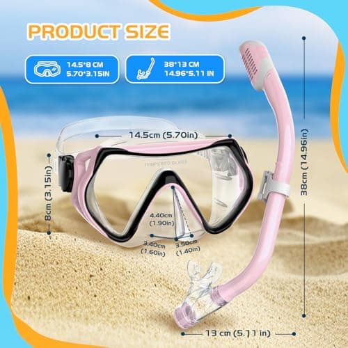 MELUMILU Kids Snorkel Set, Dry Snorkel Set 180° Panoramic Wide View Anti-Fog Scuba Diving Mask, for Kids Youth Boys Girls Junior Age 5-15 (Pink) — view 2