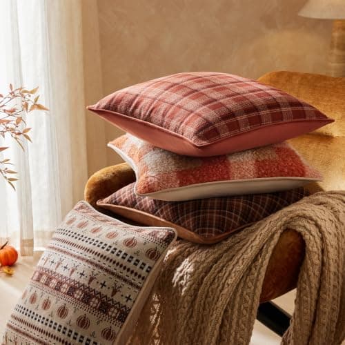 Kevin Textile Cozy Cushion Covers 45x45cm Set of 1, Jacquard Knit Soft Cushion Case with Wool Blend, Pumpkin & Moose Pattern for Halloween Christmas Fall Rustic Home Decor, Rust — view 5