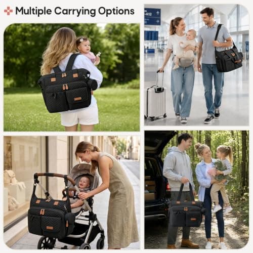 RAINSMORE Baby Changing Backpack Nappy Tote Bag with Changing Mat Black — view 6