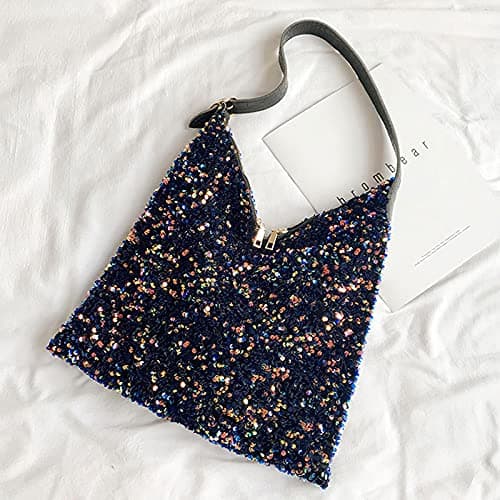LA HUATE Women Glitter Sequins Shoulder Tote Large Capacity Shopping Bag Zipper Travel Pouch Bag — view 3