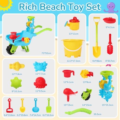Beach Water Sand Toys for Kids - Beach Trolley with Shovel Tool Kit, Bucket & Animal Molds - Summer Outdoor Sensory Gift for Boys Girls Toddlers 3-5 Years — view 5