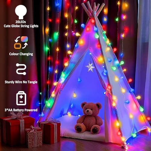 Isisyu Colour Changing Globe Fairy Lights, 3M/9.8ft 20 LED Warm White Multicoloured Globe String Lights Battery Powered with 12 Modes, Timer for Christmas, Wedding, Balcony, Garden, Camping — view 2