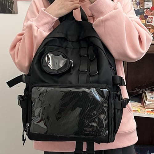 MOVOYEE Backpack for Travel Backpack Hiking Work Casual Daypack Backpacks BookBags Women Men,Clear Backpack,Cute Ita Bag, 01-black With 2 Clear Windows, L, Fashion,modern,classic,casual,sports — view 2
