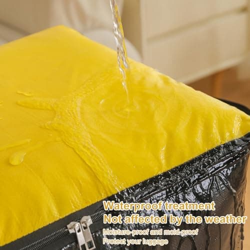 Moving Bags with Label Pockets, Heavy Duty 18-Gallon Storage Bags for Clothes, Waterproof Foldable Packing Organizer for College Students, Holds 15-20 Sweaters (Yellow and black, 50 * 50 * 72cm) — view 5