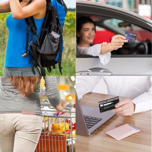 Slim RFID Blocking Card Holder Minimalist Leather Front Pocket Wallet for Women, Rose Gold, M, Minimalist — view 6
