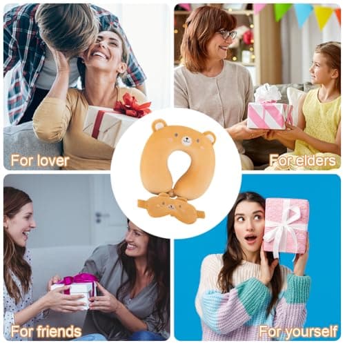 Travel Pillow Kids Travel Pillow with Sleep Eye Mask Cute Neck Pillow for Travel Soft Memory Foam Travel Neck Pillow for Adults and Kids Airplane Sleeping Travel and Camping (brown bear) — view 5