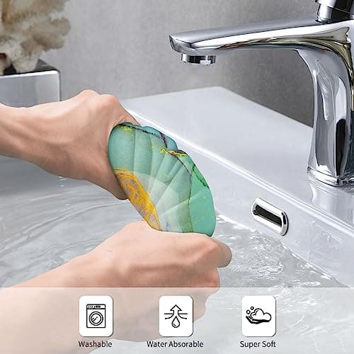 Teal Blue Gold Marble Hand Towels Set of 2 Soft Absorbent Turquoise Modern Decorative Towels for Bathroom Beach Spa Gym Yoga Swim Home Decor 14"x28" — view 3