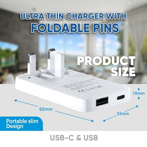 TWICK 20W Ultra Slim USB-C PD & USB QC 3.0 Fast Charger Folding UK Plug | USB Travel Adapter | for iPhone 16/15/14/13/12/11, for iPad, for Samsung Galaxy S24/23/22/S21/20/10/Z/Note 20/Ultra+ (WHITE) — view 3