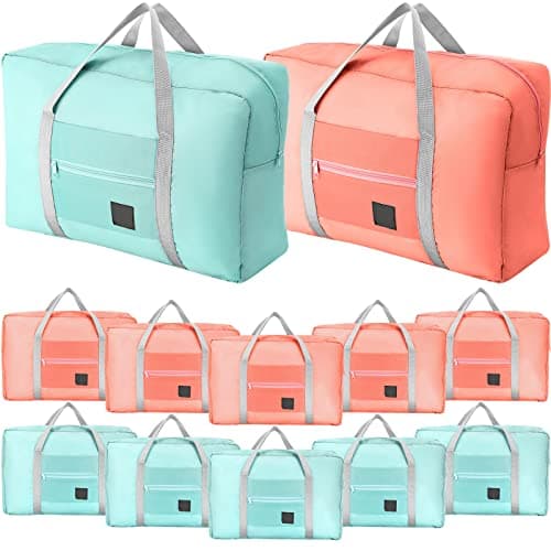 12 Pcs Foldable Travel Bags Bulk Duffel Bag Tote, Light Pink, Light Blue