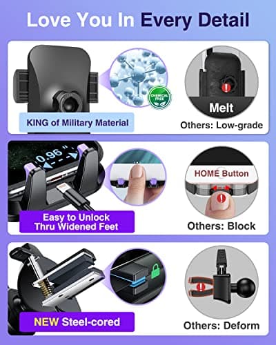 VANMASS Top Car Phone Holder 2026 [85+ lbs Strongest Suction & True Military-Grade] Rotatable Mobile Phone Mount Universal Dashboard Windscreen Vent Desk Automobile for iPhone 17-Pro Max 16 15 Samsung — view 5