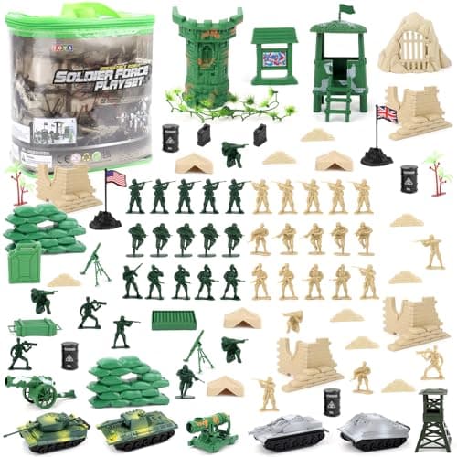 deAO 100 PCS Military Play Set with Toy Soldiers, Toy Army Figures, Tanks