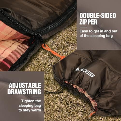 REDCAMP Cotton Flannel Sleeping Bag for Adults,3-4 Season,Brown 2lbs — view 6