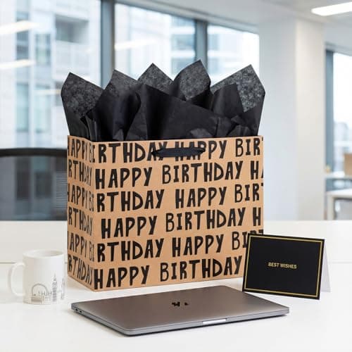 AIKOBAA Birthday Gift Bag – Large Happy Birthday Bag for Men Boys – Gift Bags for Men with Black Tissue Paper & Greeting Card – Birthday Gift Bags for Him — view 4