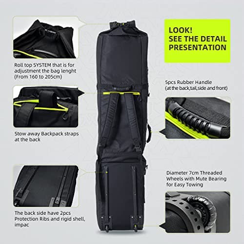 XCMAN Padded Snowboard Bag with Wheels, Extendable Roller Ski Bag for Air Traveling Adjustable Length - Extra Long/Wide/Deep,Waterproof - with Protection Ribs — view 6