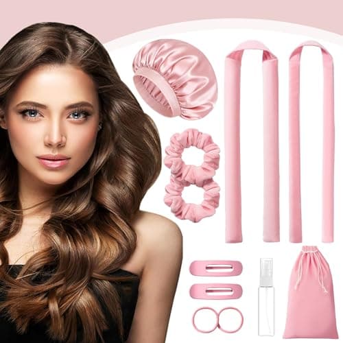 MZinge Heatless Hair Curler Set, Overnight Curling Rods 2 Sizes (1.5inch & 0.5inch) for All Hair Types, No Heat Damage, Complete Styling Kit with Sleep Cap & Storage Bag for women gifts (Pink) — view 6