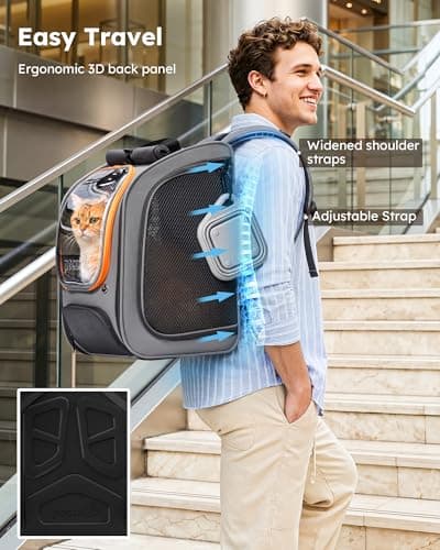 pecute Cat Backpack with Foldable Bowl, Bubble Cat Carrier, Grey — view 6
