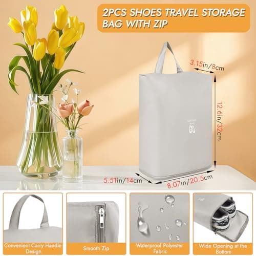 Aovanta Travel Shoe Bags, 2 Pack Shoes Travel Storage Bag, Ivory Hanging Storage Bags with Zipper Handle for Shoes Packing Organizer (Ivory) — view 3