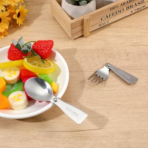 Mabor 6 PCS Folding Spoon and Fork Set, Stainless Steel Foldable Utensils for Food Jar Lunch Box Travel Camping Picnic Outdoor Dining Accessories, Silver — view 4