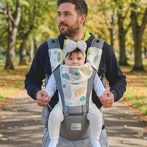 Bebamour Baby Carrier with Hip Seat, Newborn to Toddler 0–36 Months, Ergonomic Infant Carrier with Adjustable Waist Belt, Head Hood, Teething Pads & Waist Extender, Grey — view 4