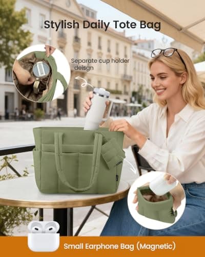 LOVEVOOK Tote Bag for Women, Lightweight Puffer Laptop Handbags Work Bags with Zip and Compartments, Large Capacity Quilted Shoulder Bag for Work, School, Travel, Beach, Gym — view 3