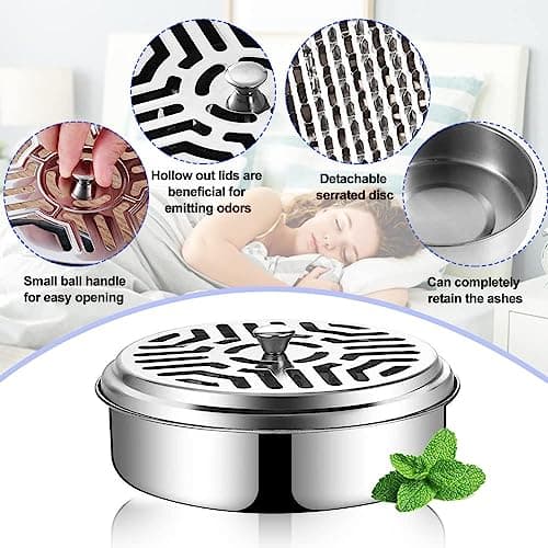 EHOTER 2Pcs Mosquito Coil Box Stainless Steel Mosquito Coil Holder with Lid Anti Mosquito Smoke Coil Container Mosquito Coil Holder for House Garden Camping Fishing Travel Outdoor (Silver) — view 2
