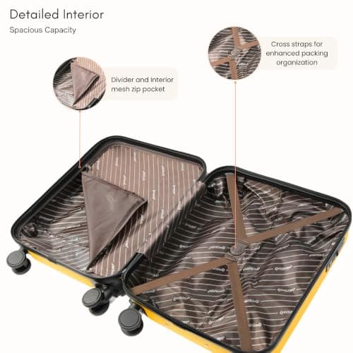 Rocklands® Lightweight 4 Wheel Hard Shell Luggage Suitcase Ryanair Cabin Carry on Travel Bag 55x40x20 (Mango Yellow) — view 5