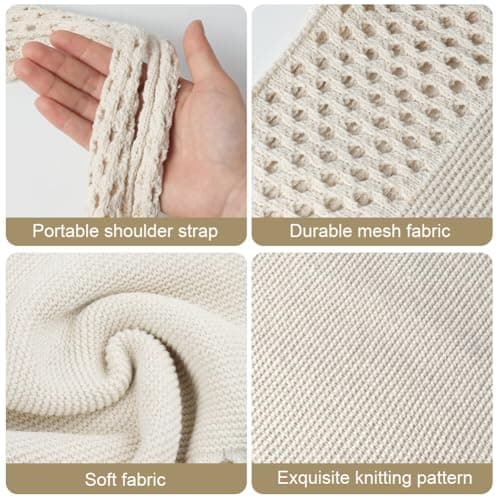 Adiwo Knitted Handbags for Women, Retro Hollow Tote Bag, Mesh Beach Bag, Crochet Beach Bag, Holiday Bags for Women, Bohemian Style for Holiday, Daily Work, Shopping, Travel (Beige) — view 4