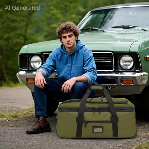 TAIHOYIN Large Foldable Duffle Bag with Wheels 85-100L Expandable Wheeled Holdall Extra Large Travel Rolling Duffel Bags for Men Women Collapsible Big Soft Luggage Camping, Green — view 2