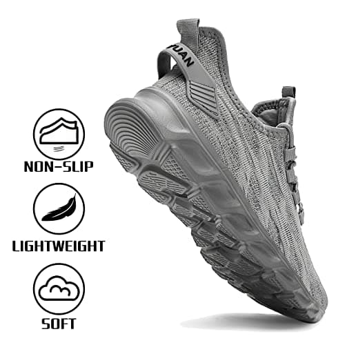CAIQDM Mens Trainers Running Shoes Leisure Sneakers Mesh Walking Gym Tennis Shoes Lightweight Breathable Sports Outdoor Fitness Jogging Grey 10.5 UK — view 4