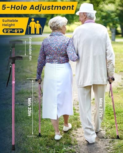 Walking Stick for Women, Adjustable Folding Walking Sticks for 5.2FT-6.1FT Ladies, 5-Section Different Size Collapsible Cane for Elderly — view 2