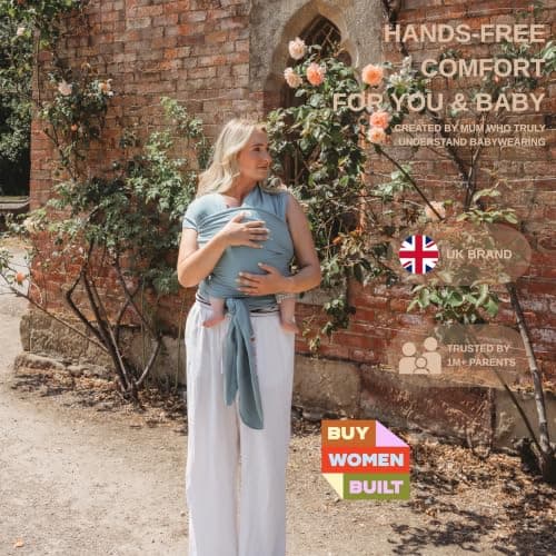 RYLOOBABY Baby Sling Carrier & Stretchy Baby Wrap – Newborn Baby Carrier 3.2–15 kg, Soft Cotton Hands-Free Babywearing Sling, Hip Healthy, One Size XXS–XXXL – Neutral Blue — view 2