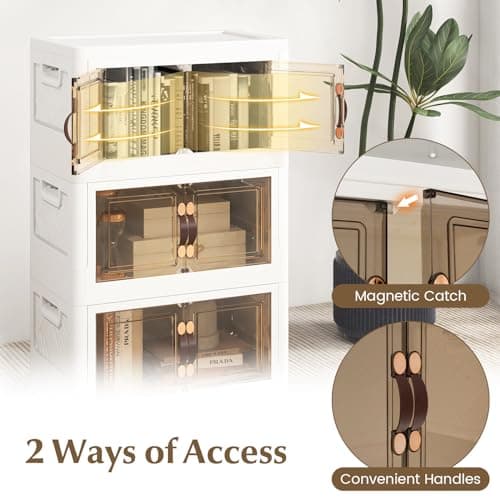 Multigot Folding Shoe Storage Box, 3/4/5 Tier Stackable Shoe Organizer Containers with Lid & Doors and Lockable Wheels, Collapsible Plastic Storage Bins Cabinet (59 x 37 x 137cm, 4-Tier) — view 5