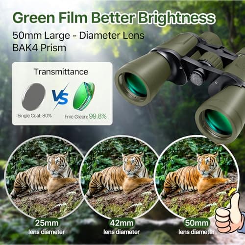 20x50 Hunting Binoculars for Adults - 28mm Large Eyepiece Professional Waterproof Binoculars for Bird Watching Hiking Concert Travel with BAK4 Prism FMC Lens, Green — view 3