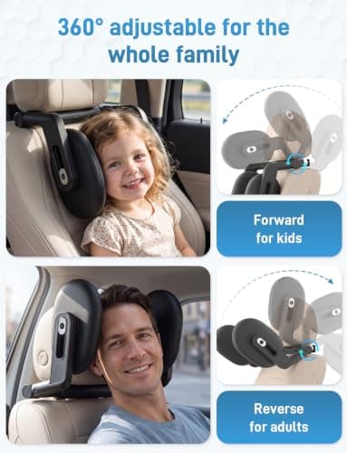 Oasser Car Seat Headrest Pillow, Detachable and Adjustable 360° Rotation Double Sided Support Head and Support for Adult and Kids A13 — view 4