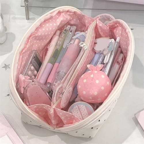 Dotted Pencil Pouches Large Capacity Polyester Pencil Case Multipurpose Pen Organiser Bag for School Offices Travel Case Pen Stationery Large Capacity Bag Back to School Supplies College Essentials — view 4