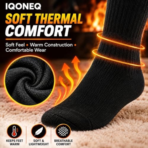 IQONEQ Thick Thermal Winter Socks - Pack of 3 Pairs - Warm, Insulated - For Men, Women and Kids - Adult Size 6-11 UK, Black, One Size — view 3