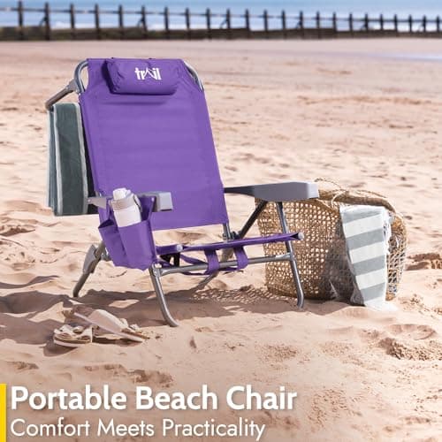 Trail Low Reclining Beach Chair, 4 Positions, Purple — view 2