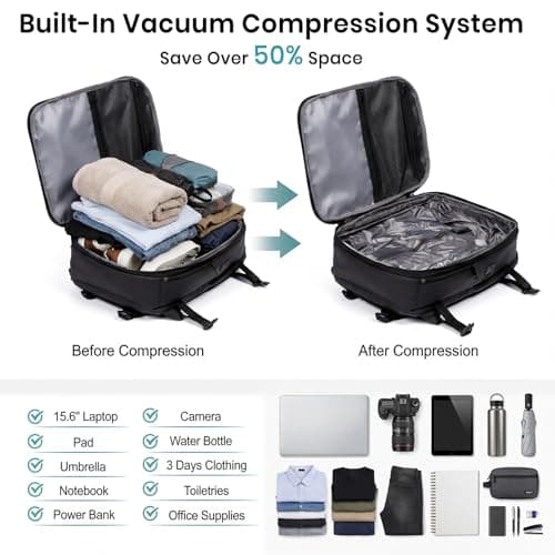 Tavoxda Vacuum Backpack Travel Bag with Pump, 40x30x20 Underseat Cabin Bag — view 2