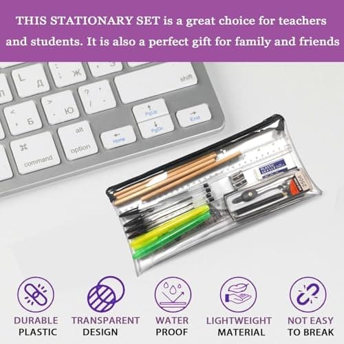18 Pcs School Stationary Sets, Back to School Stationery Set, Exam Stationery Set, Assorted Stationary Pack with 4 Graphite Pencils, 4 Pens, 2 Highlighter, Eraser & Sharpener, Compass, Pencil Case — view 4