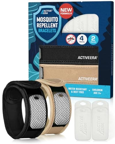 Active Era Mosquito Repellent Bracelet & Bands, Refillable Fabric Insect Wristbands Bundle, 2 Bracelets & 4 Pods, Adults & Kids 3+ — DEET-Free Citronella, 250-Hour, Camping, Hiking, Travel Essentials