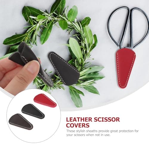 FUOYLOO Leather Scissor Cover Protector Set 3Pcs in Black, Khaki and Burgundy – Lightweight Safety Shears Case for Travel and Salon Use — view 6