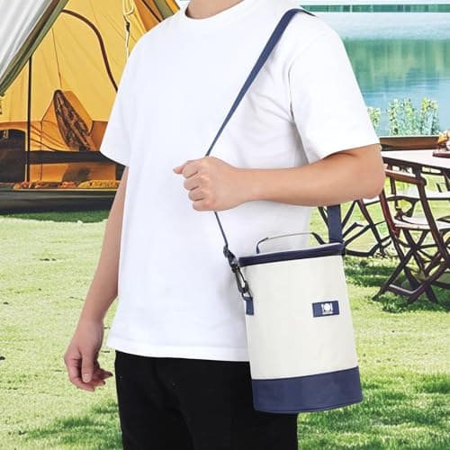 LIFKOME Insulated Lunch Bag Round Shape with Aluminum Foil and EPE Foam Thermal Insulation for Students and Work Travel Hiking 9.84X7.09X7.09In — view 6
