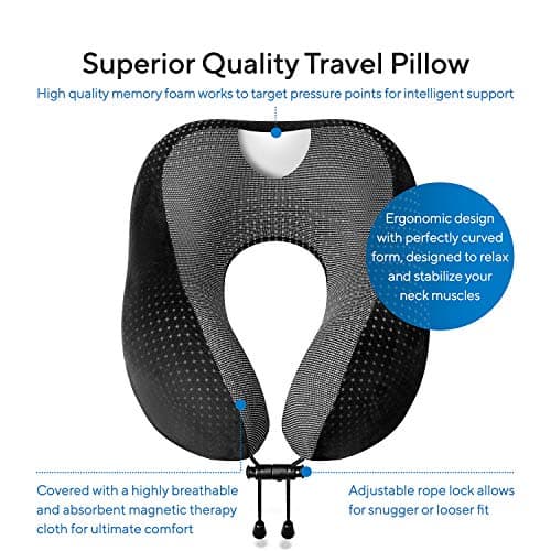 Proglobe Travel Blanket Luxury Travel Set, Ergonomic Airplane Neck Pillow 100% Memory Foam and Super Soft Fleece Blanket, Premium 3D Sleep Mask & Earplugs, Black — view 3