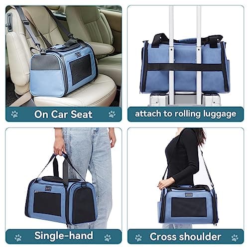 PETSFIT Cat Carrier with Extendable Fleece Mat, Pet Carrier Airline Approved，Cabin Size for Travel, Vet Visit Up to 12 Lbs (44 * 26.5 * 27CM, Blue) — view 3